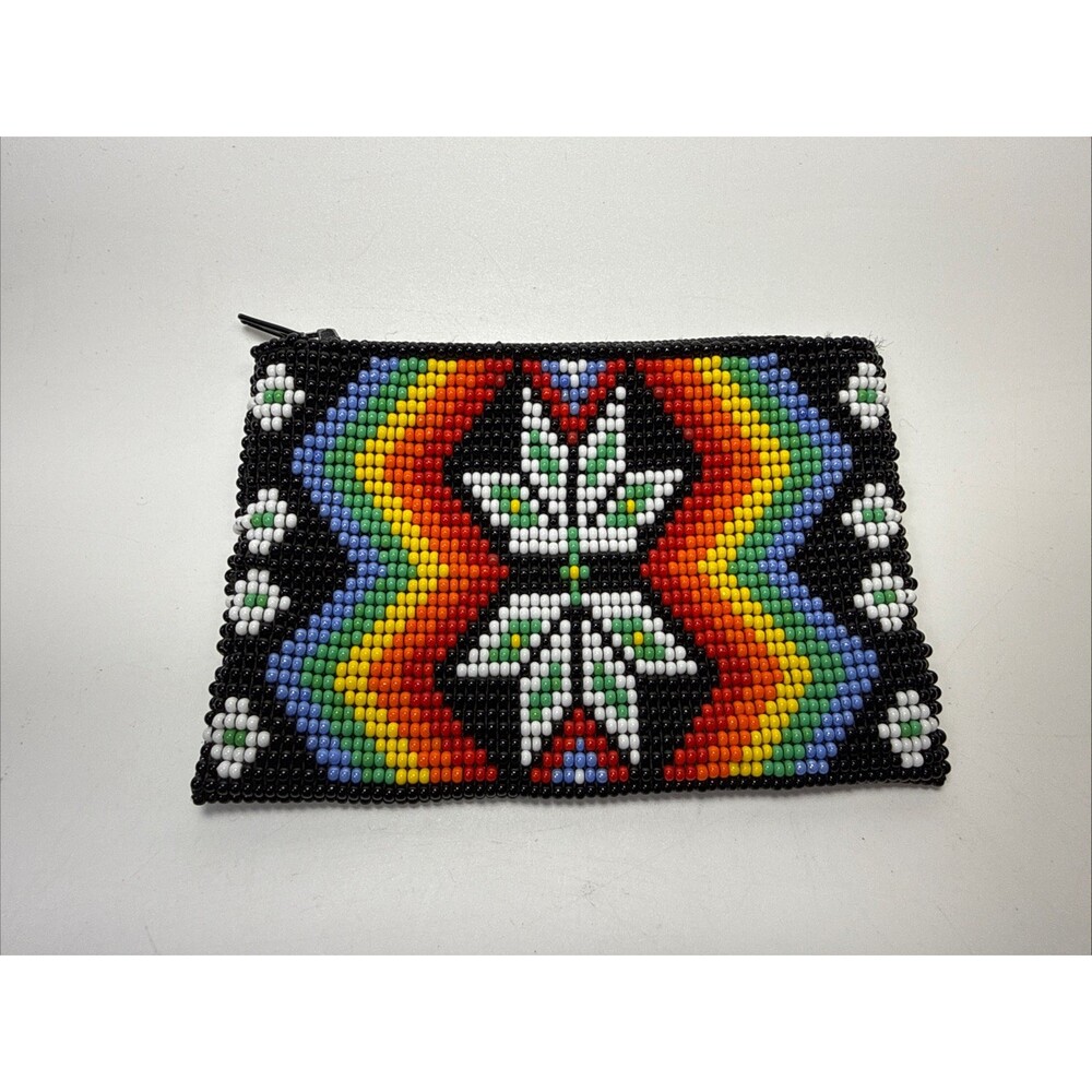 Hand Made Indigenous Beaded Half Star Seed Colourful Coin Purse K3